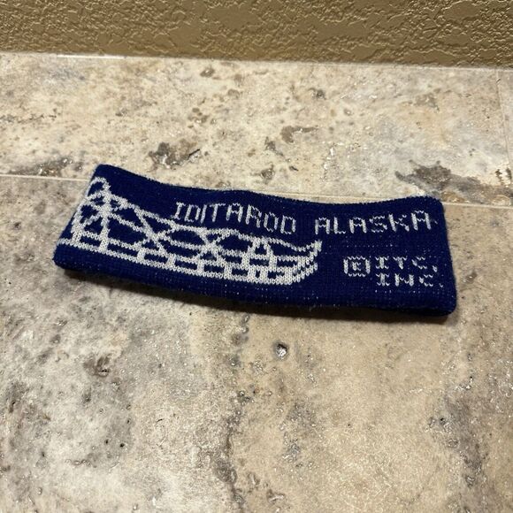 Vintage Knit Head Ear Warmer Iditarod Alaska Blue White Mens Women’s - Picture 2 of 3
